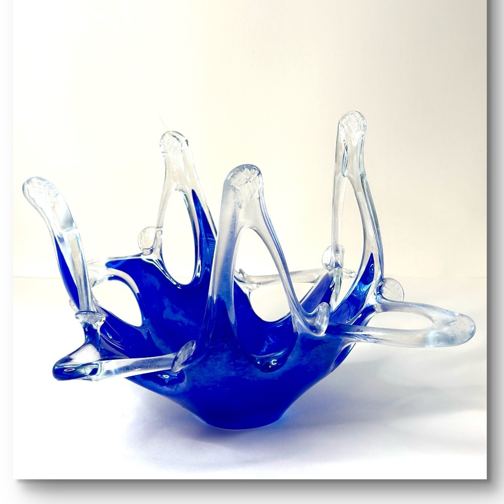 Glass Vase Blue 14” x 14” x 8”